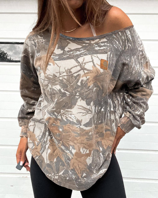 Retro Asymmetrical Printed Sweatshirt