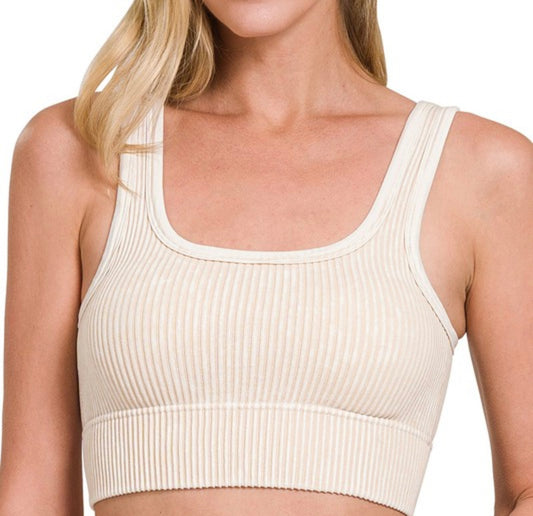 Washed Ribbed Seamless Cropped Tank Top