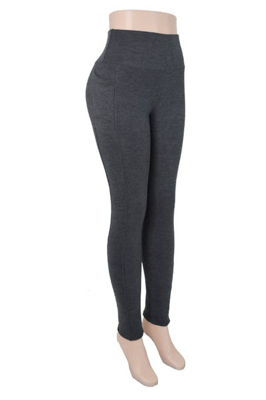 Fur lined solid winter thicker warm legging w/side pockets