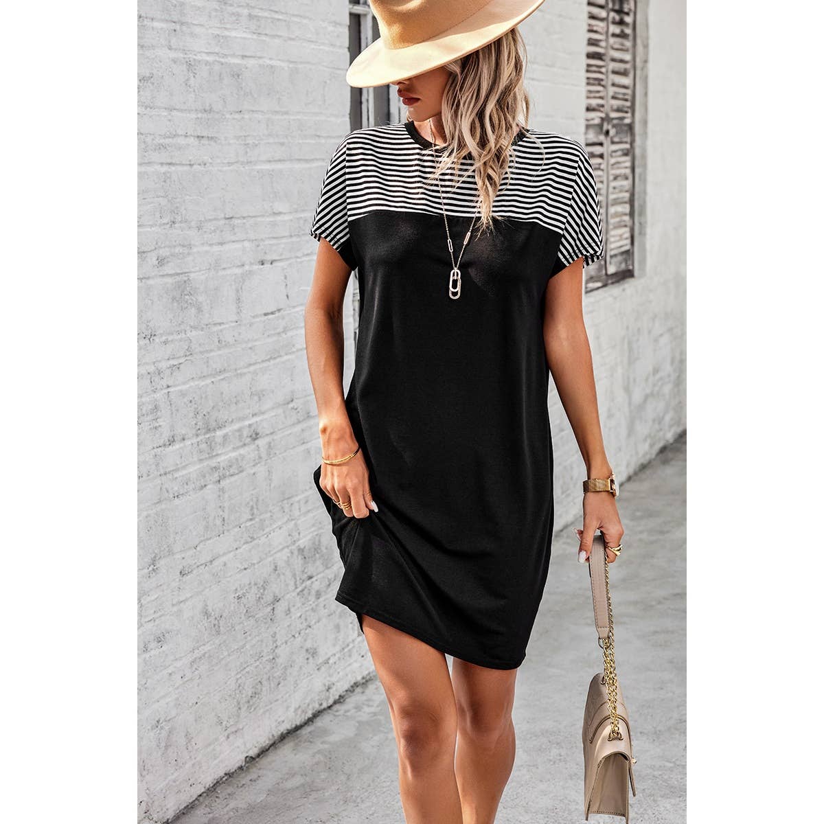 Strip Round Neck Loose Fit Shirt Midi Dress – Ocean Hope Boutique