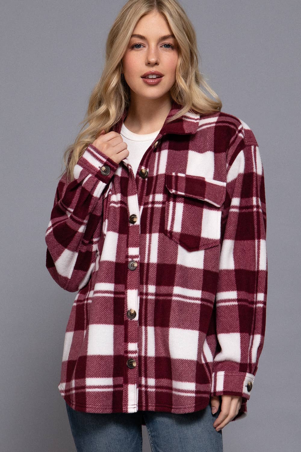 Long Sleeve Check Printed Fleece Shacket (PRE🤍ORDER)