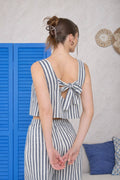 STRIPE LINEN BACK TIE DETAIL SLEEVELESS TOP