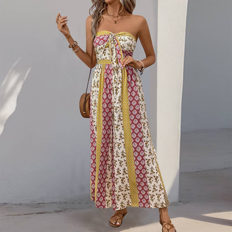 Ethnic print casual chaste wide leg jumpsuit