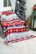 Christmas Elk Print Reversible Sherpa Fleece Blanket