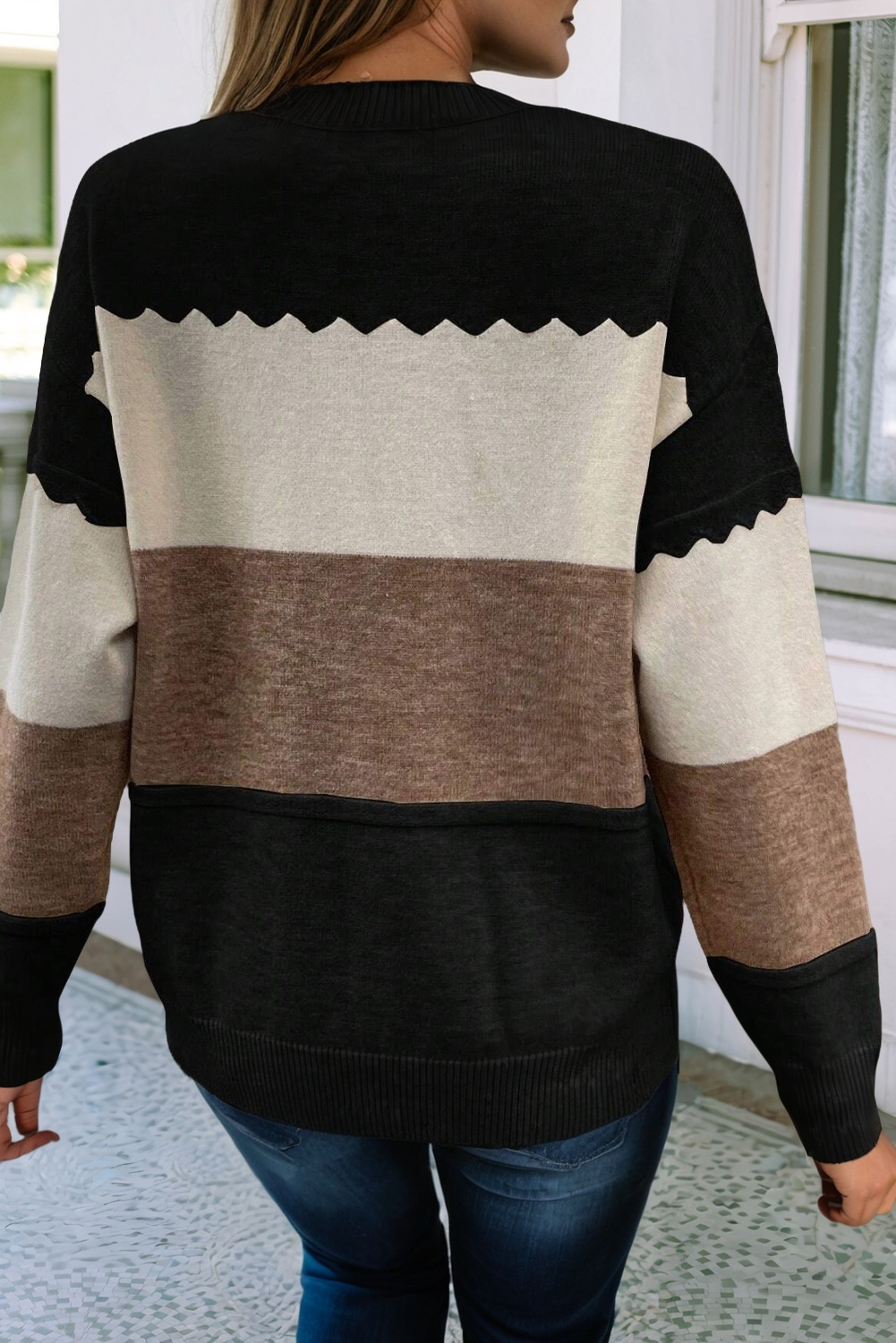 Colorblock Crew Neck Drop Shoulder Sweater