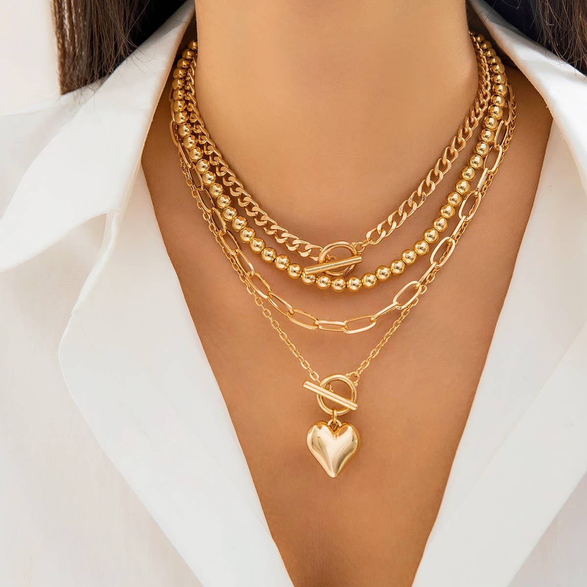 MULTILAYERED BUCKLE HEART-SHAPE NECKLACE
