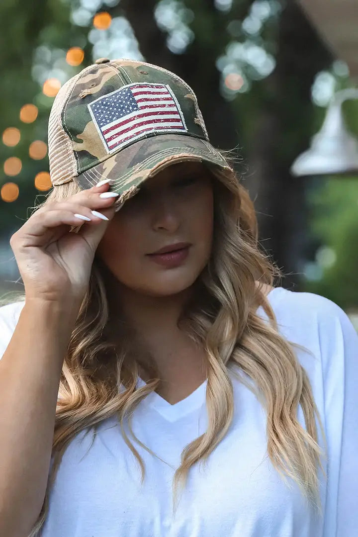 American Flag USA Distressed Trucker Hat Baseball Cap