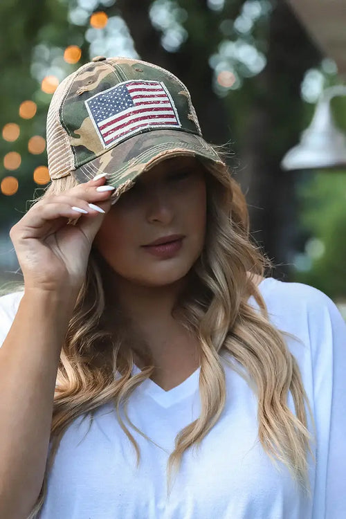 American Flag USA Distressed Trucker Hat Baseball Cap