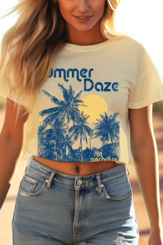 SUMMER DAZE IN PARADISE GRAPHIC SHORT CROP TOP