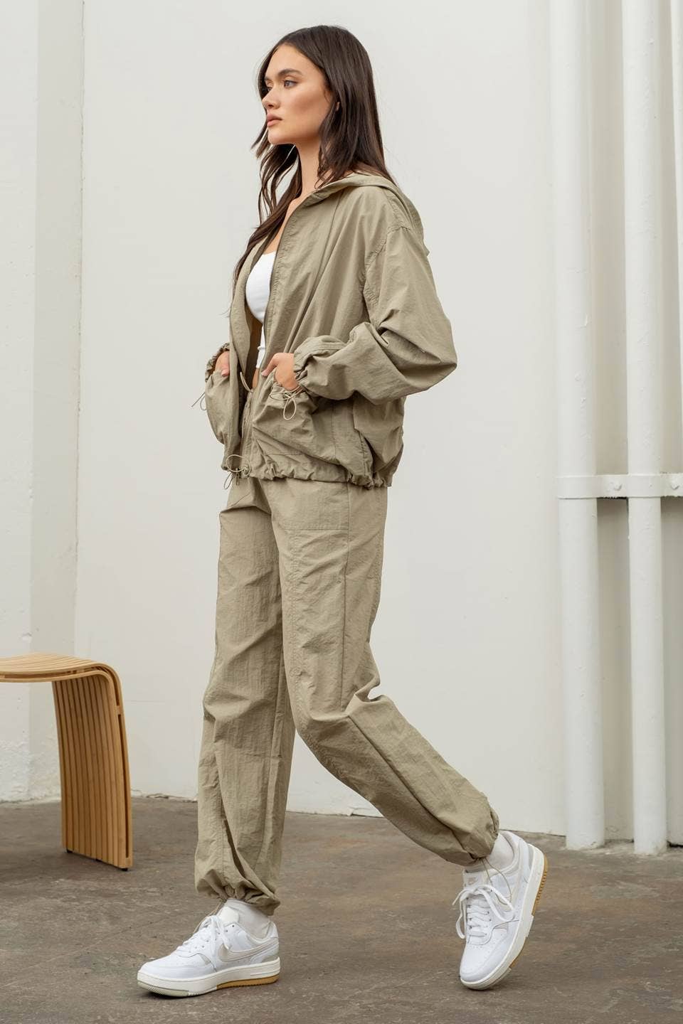 ZIP UP DRAWSTRING HOODED JACKET