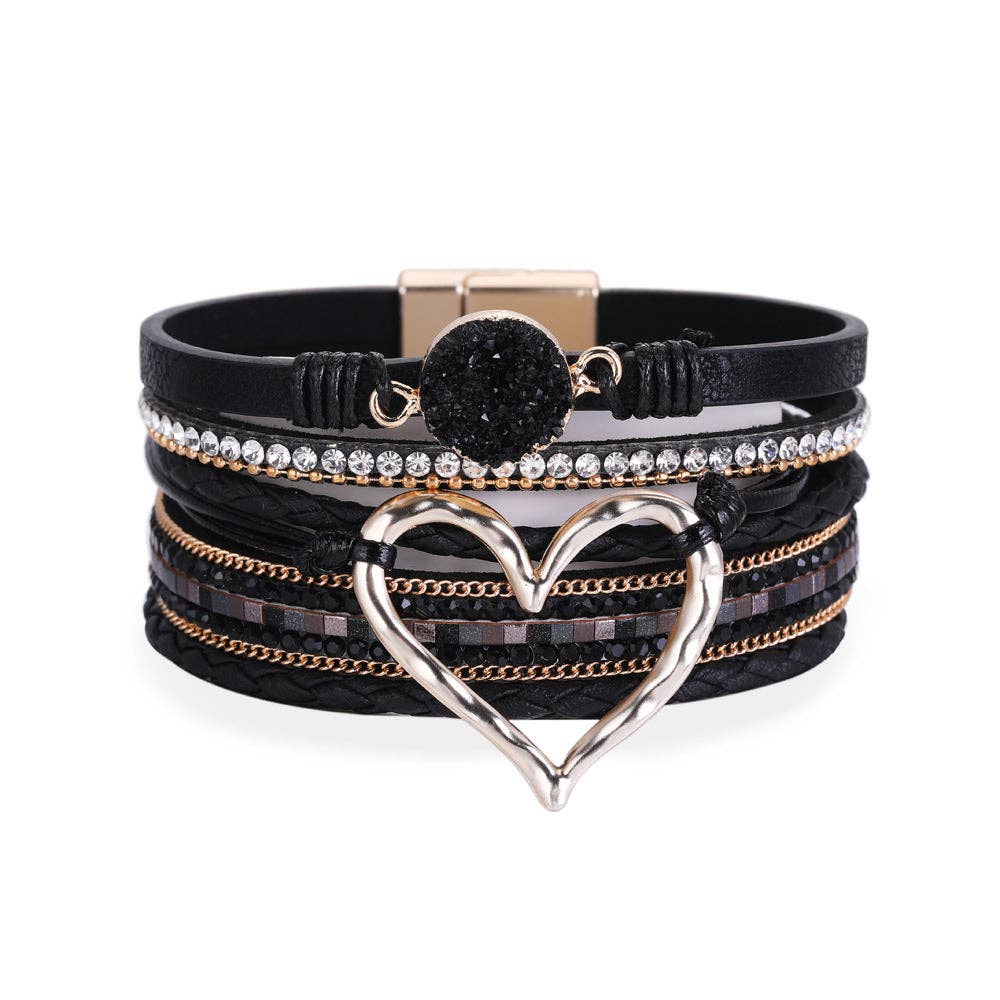 Multi-Layer Heart Charm Bangle Bracelets