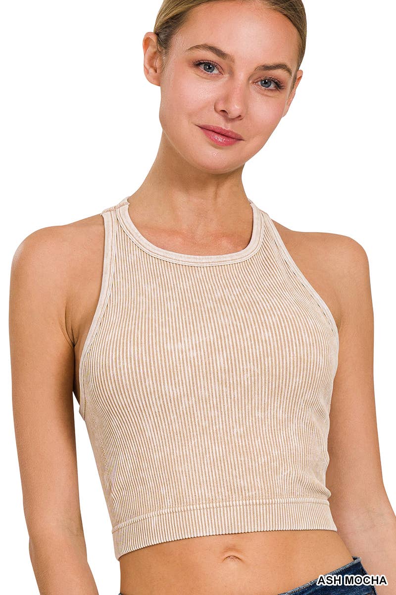 Washed Rib Seamless Halter neck Crop Tank