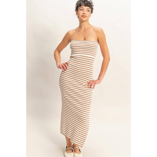 Strapless Striped Bodycon Midi Dress (PRE🤍ORDER)