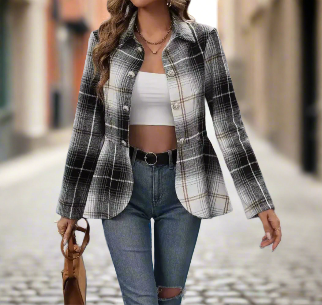 Stylish Panelled Plaid Waist Blazer