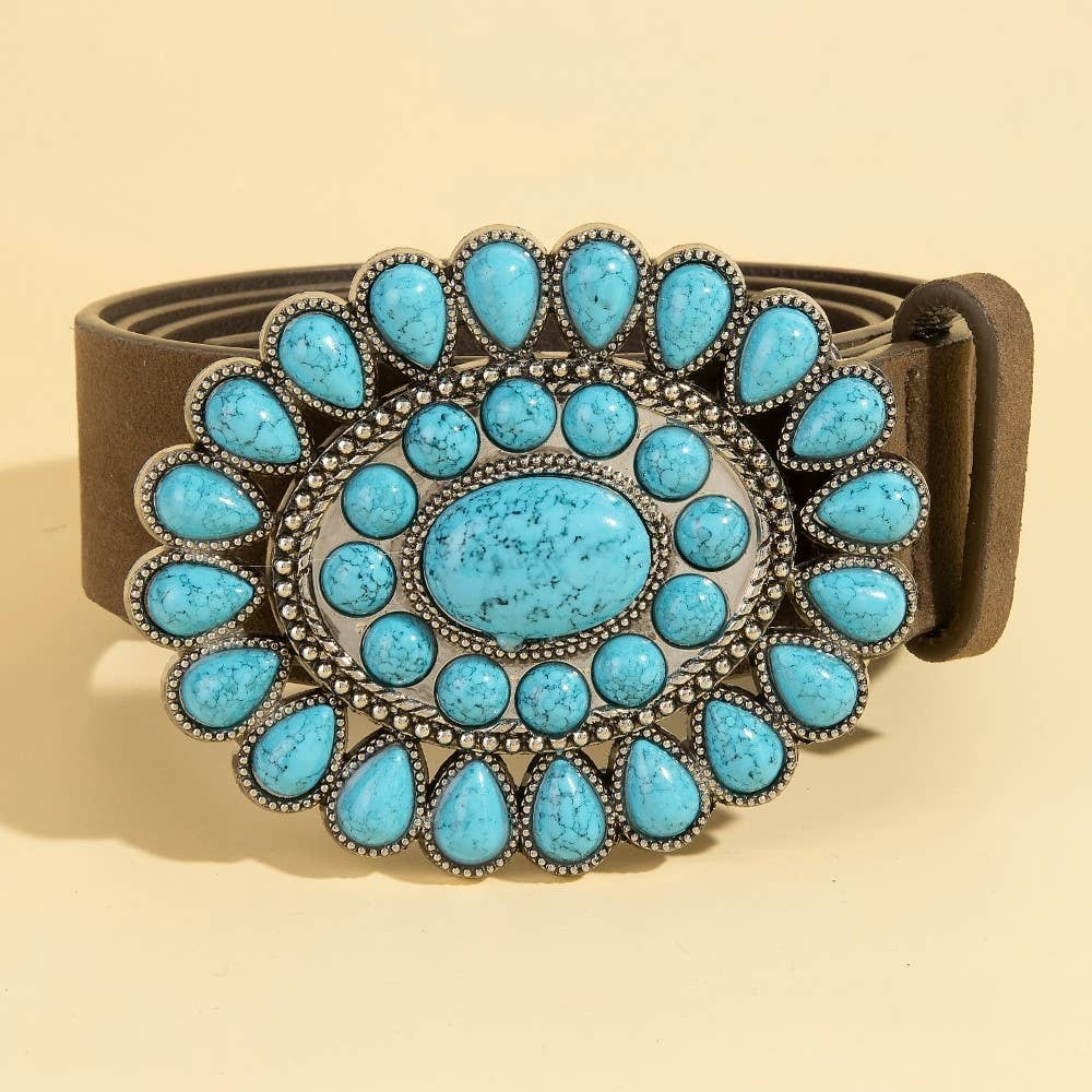 Western Concho Turquoise Stone Buckle Belt