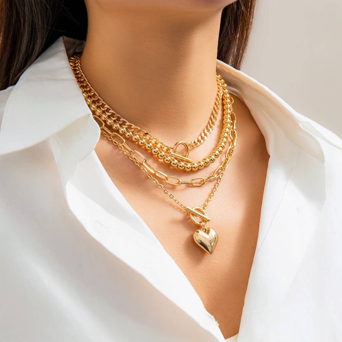 MULTILAYERED BUCKLE HEART-SHAPE NECKLACE