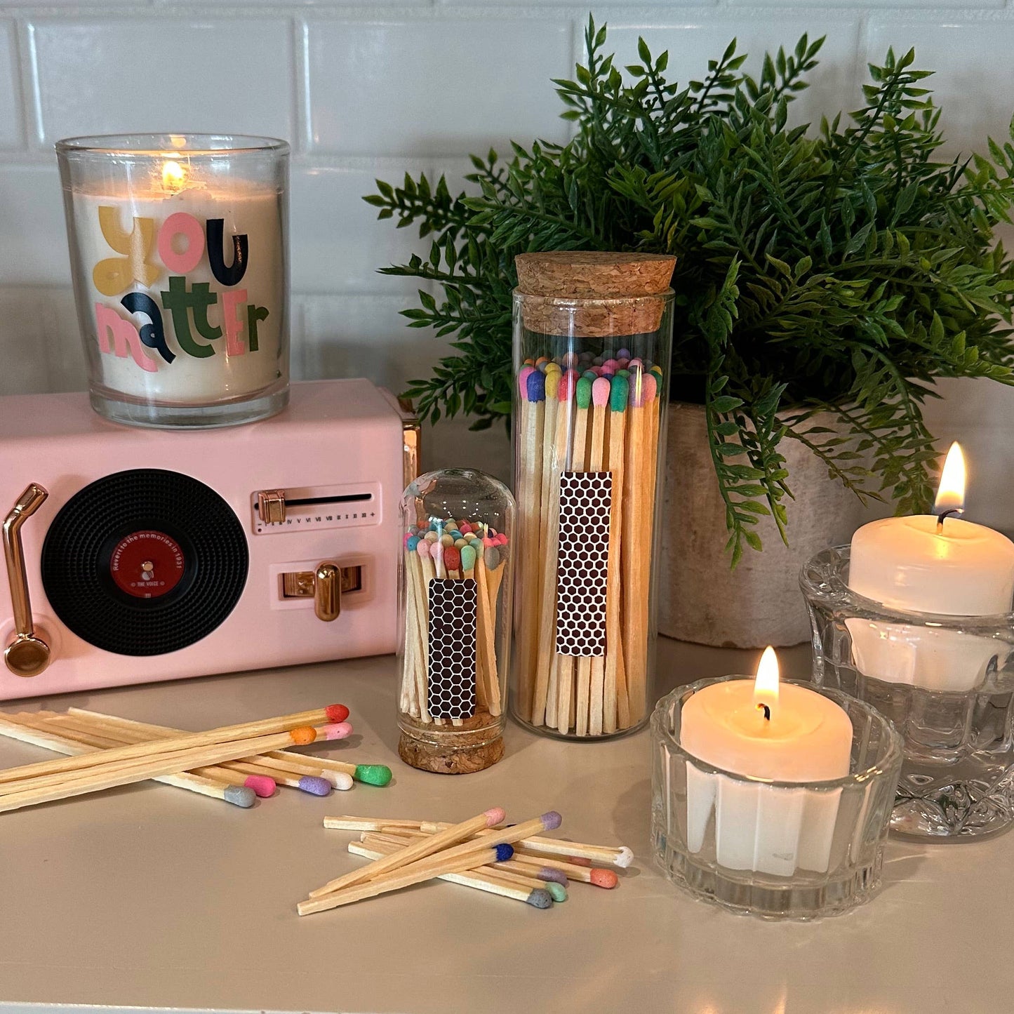 4" Matches in Chic Cork Top Jar - Colors of Your Choice