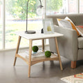 Midcentury Natural Wood Side Table with Bottom Shelf