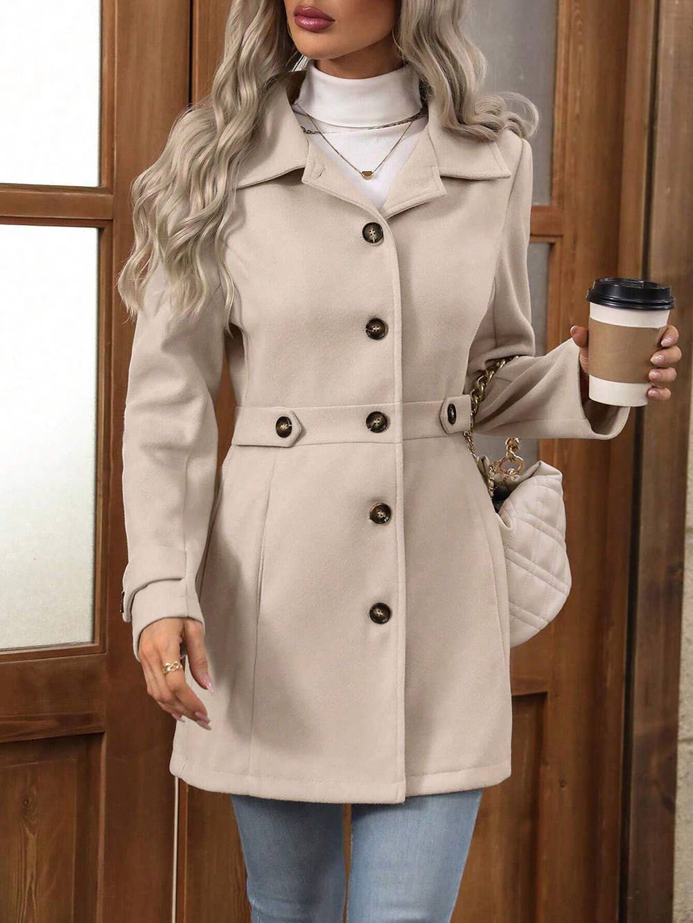 Elegant Lapel Button-Down Coat Jacket