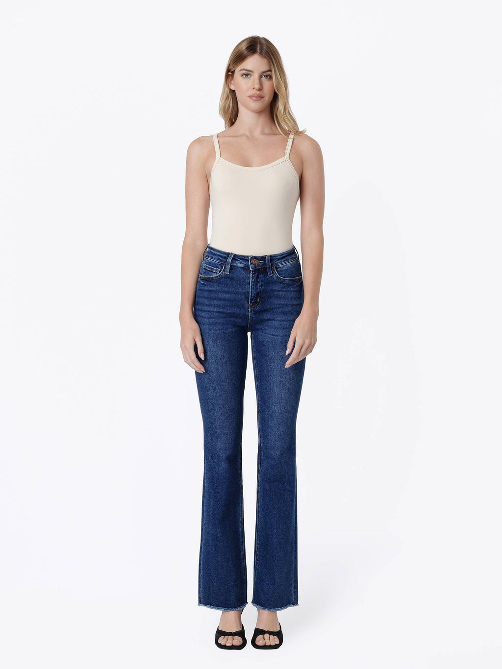 HIGH RISE RAW HEM DARK WASH BOOTCUT JEANS (PRE🤍ORDER)