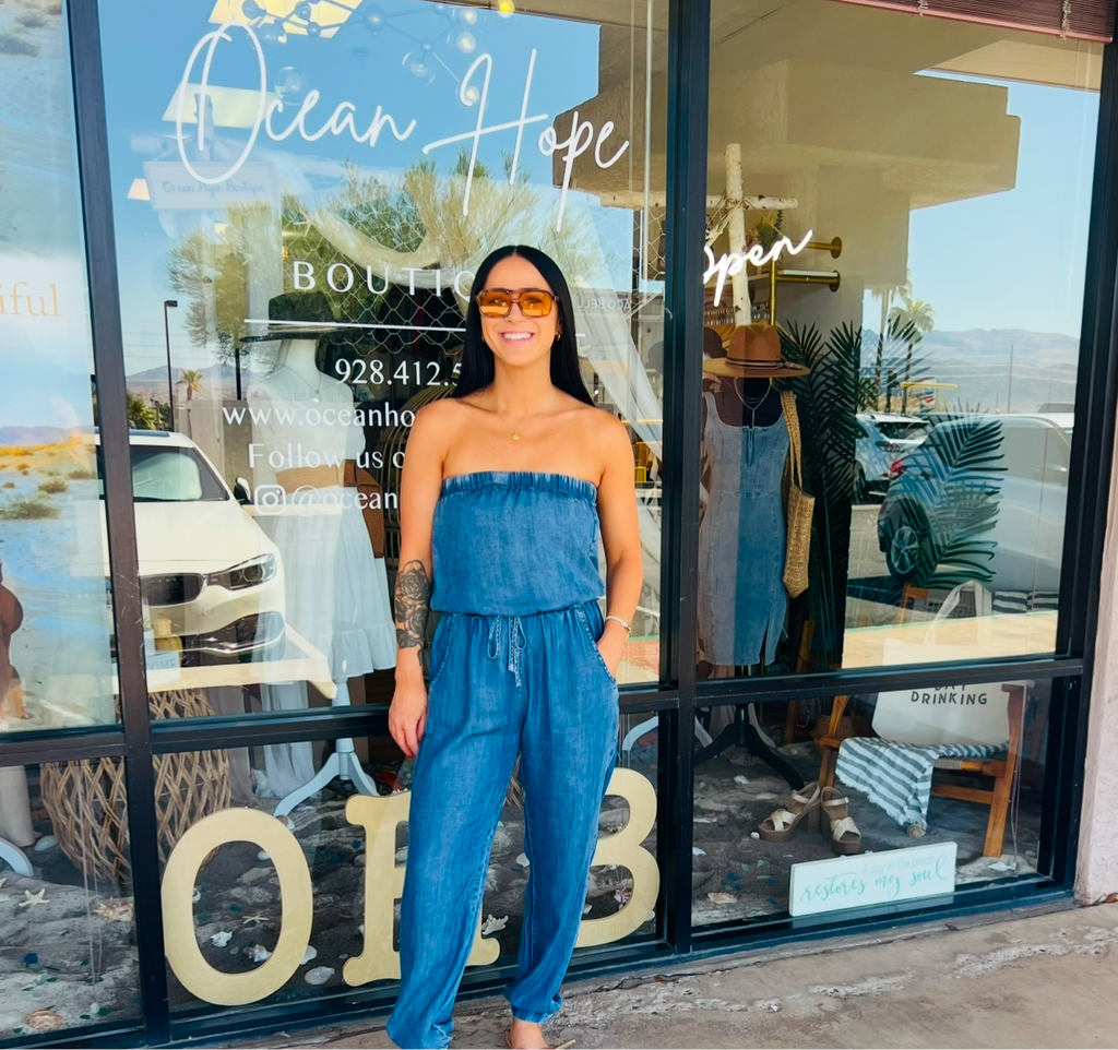Denim Washed Tube Jumpsuit