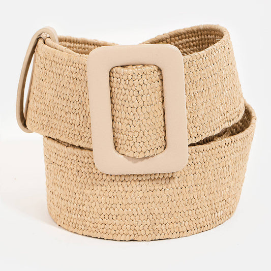 Rectangle Buckle Straw Braided Belt
