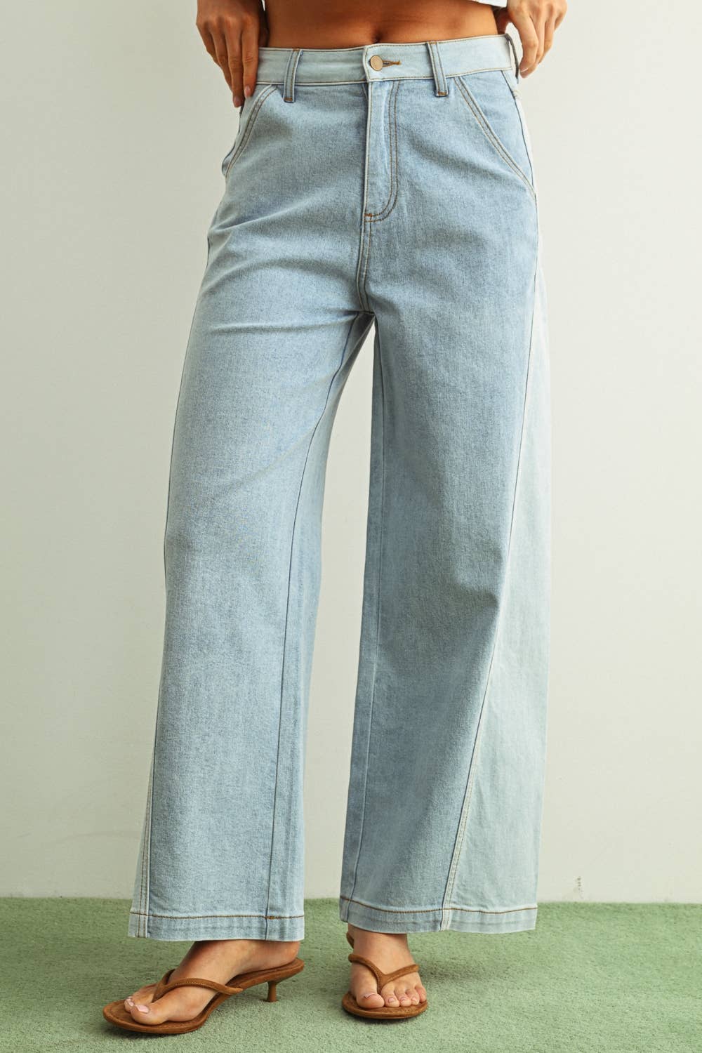 DENIM COLOR BLOCKED WIDE STRAIGHT LEG PANTS (PRE🤍ORDER)