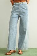 DENIM COLOR BLOCKED WIDE STRAIGHT LEG PANTS (PRE🤍ORDER)