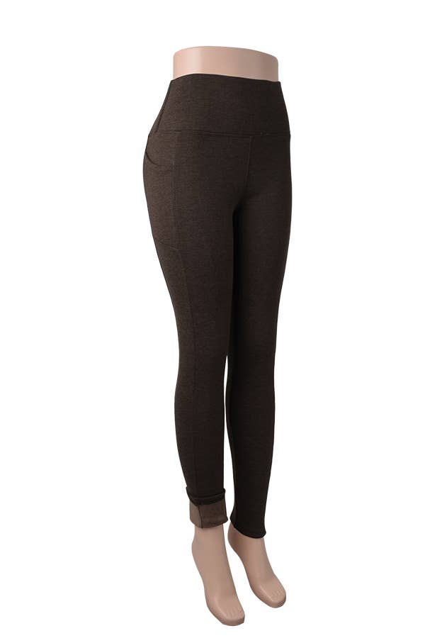 Fur lined winter warm legging with side cellphone pockets