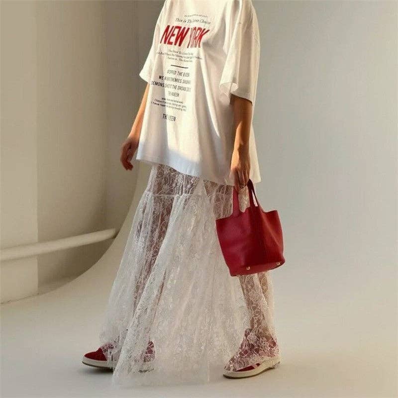 Elegant Lace Floral High-Waisted Midi Skirt (PRE🤍ORDER)