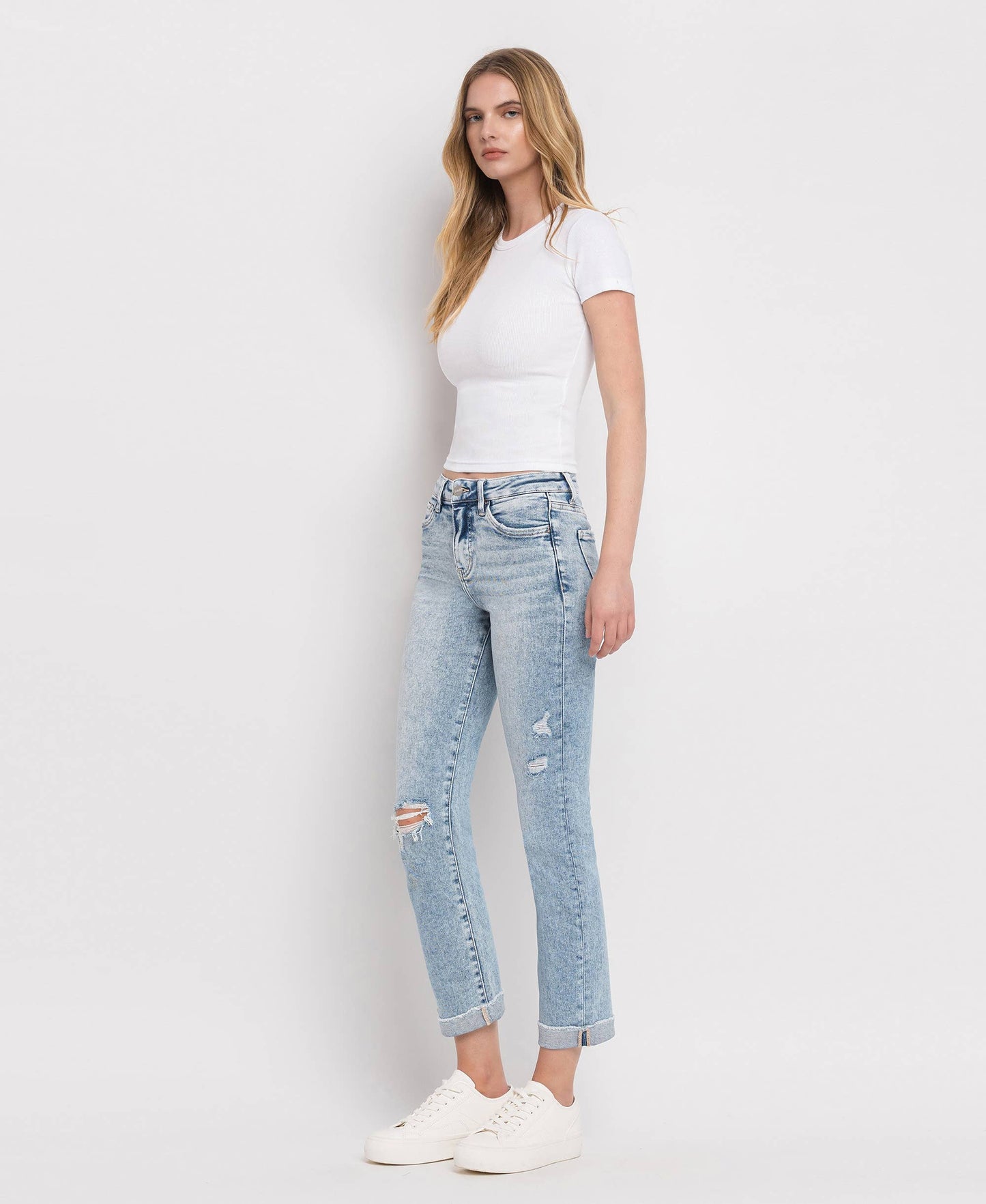 TUMMY CONTROL HIGH RISE CUFF SLIM STRAIGHT JEANS