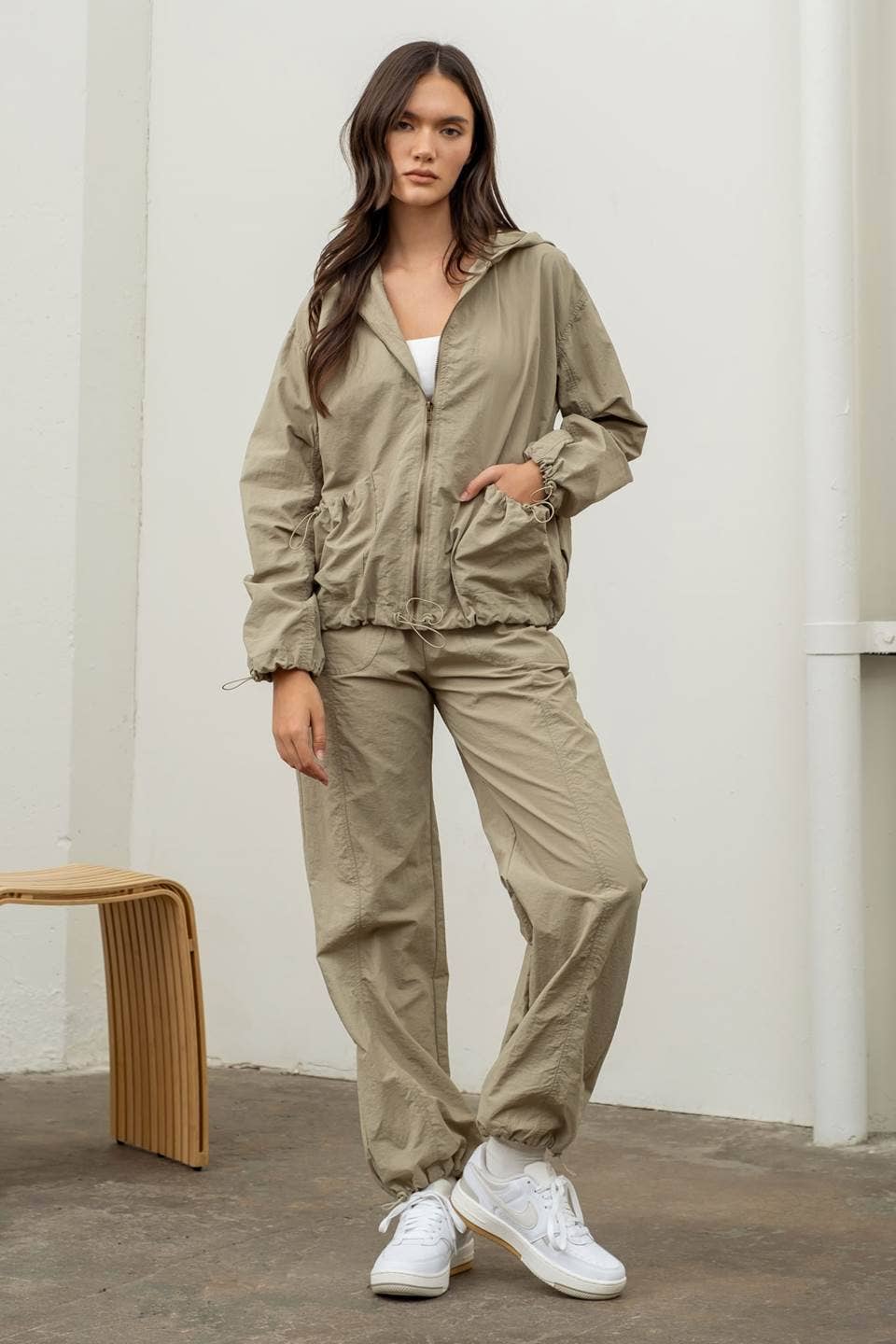 ZIP UP DRAWSTRING HOODED JACKET