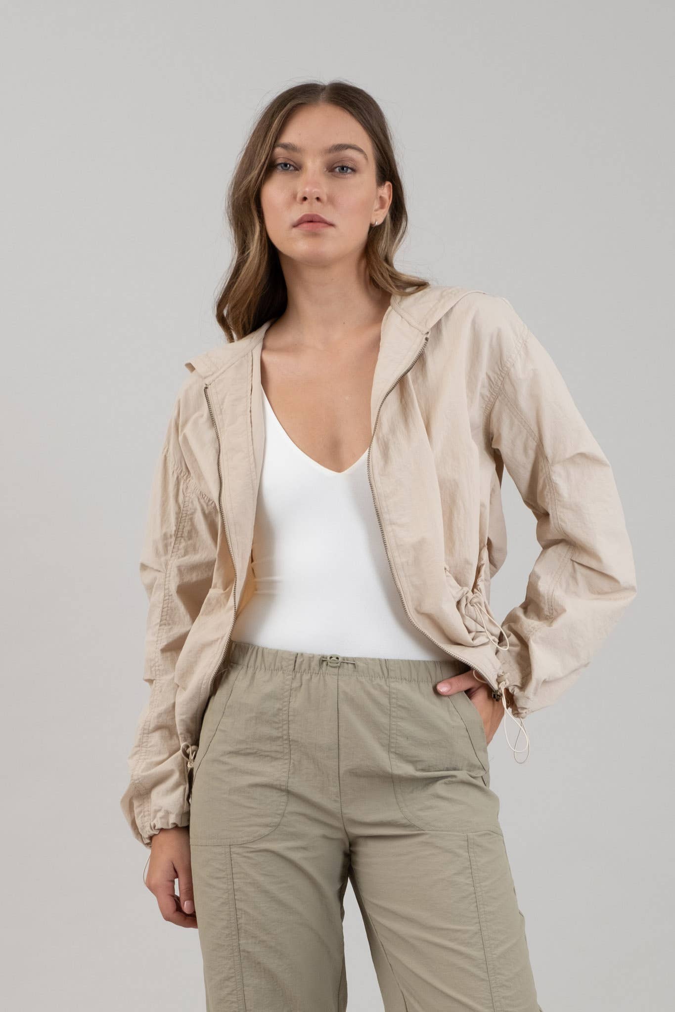 ZIP UP DRAWSTRING HOODED JACKET