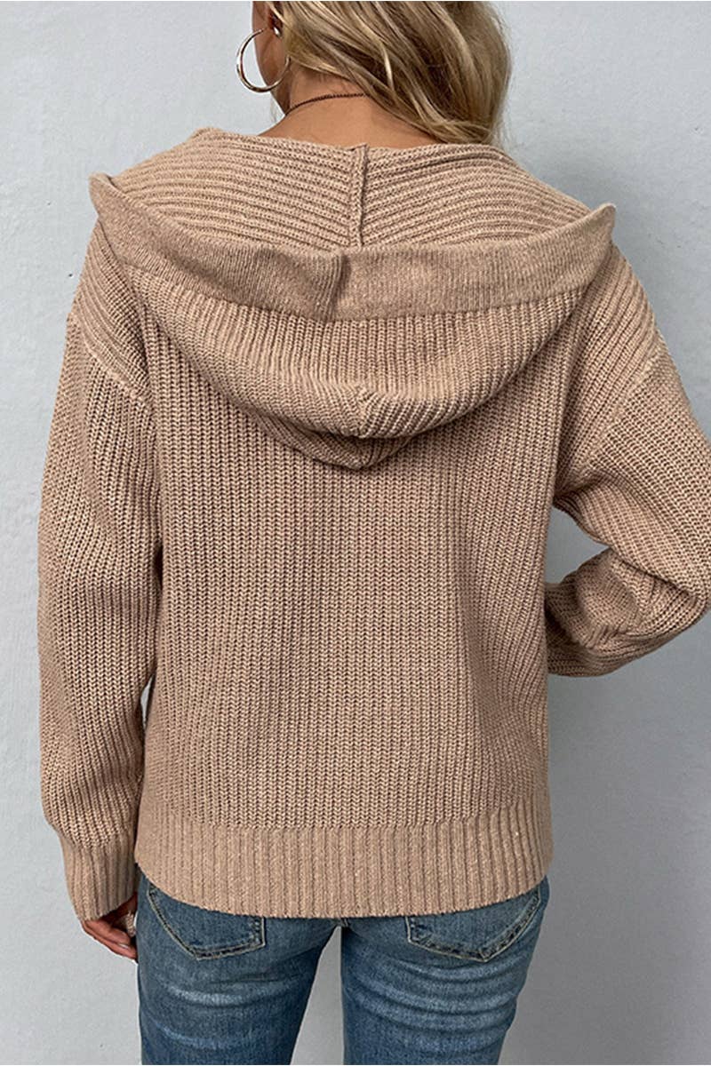 KNITTED ZIP UP HOODIE CARDIGAN