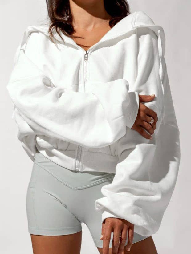 Hooded Zippered Pocket Long-Sleeved Sports Sweatshirt