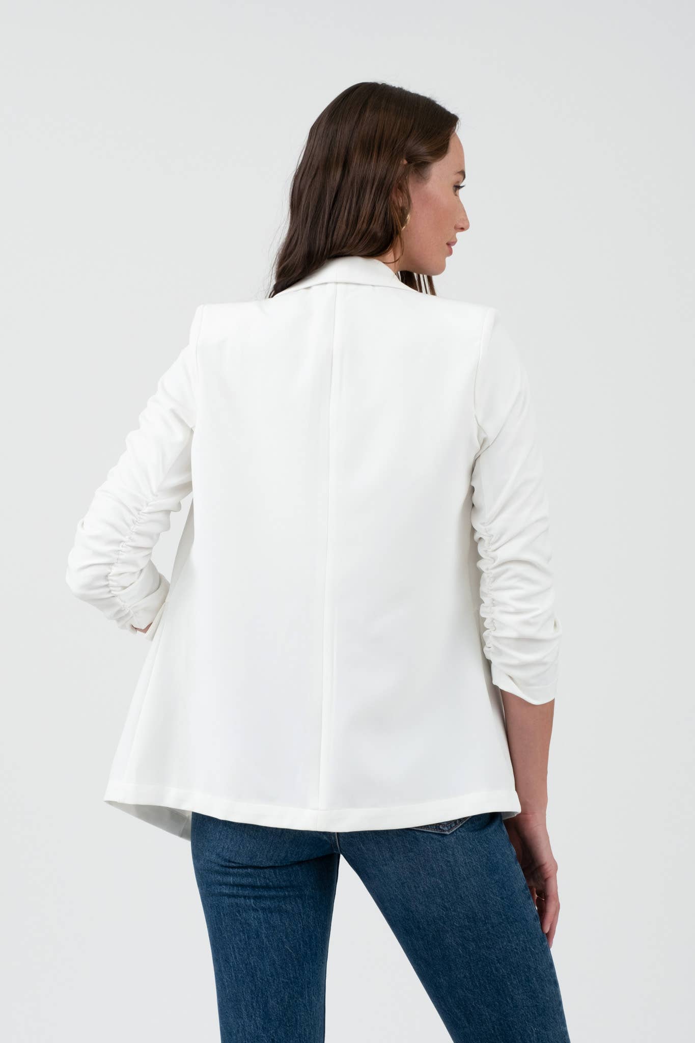 RUCHED 3/4 SLEEVE SLEEVE BLAZER