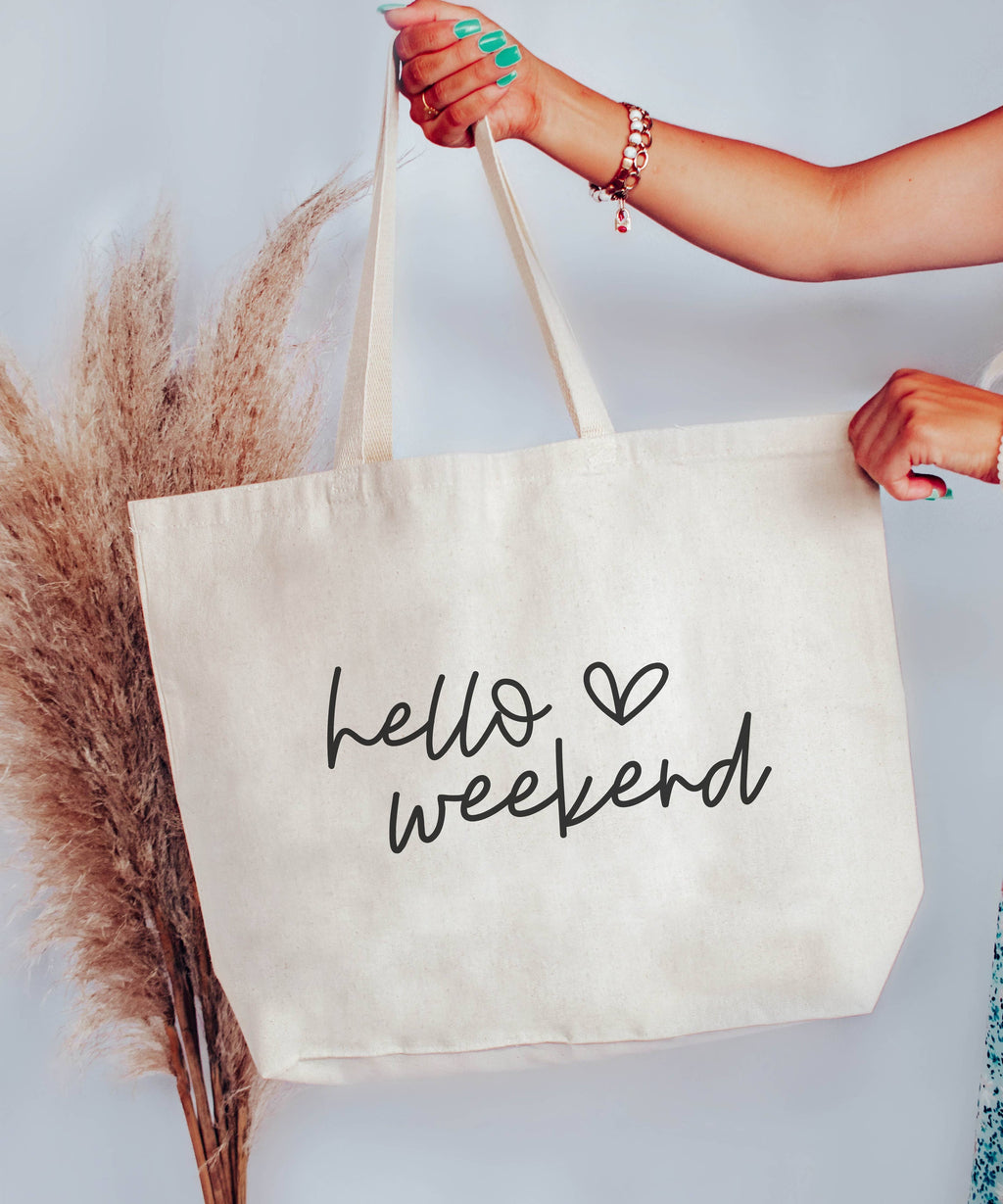 Hello Weekend- Beach Bag Canvas Tote Bag
