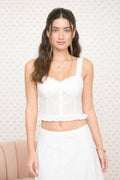 EYELET BUTTON DOWN LACE TRIM CORSET LINEN TOP