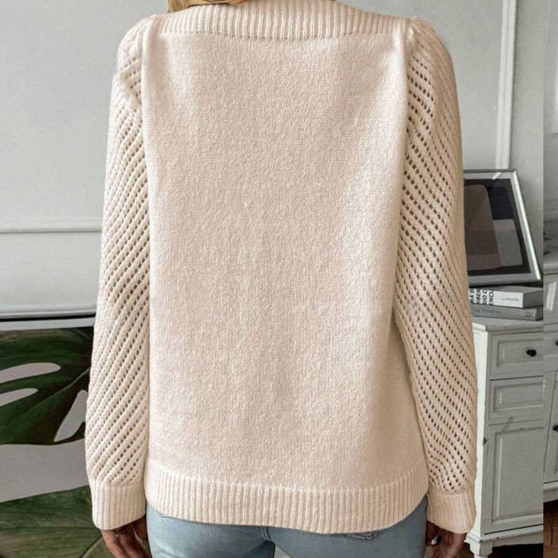 HOLLOW-OUT LONG-SLEEVED LINENECK SWEATER