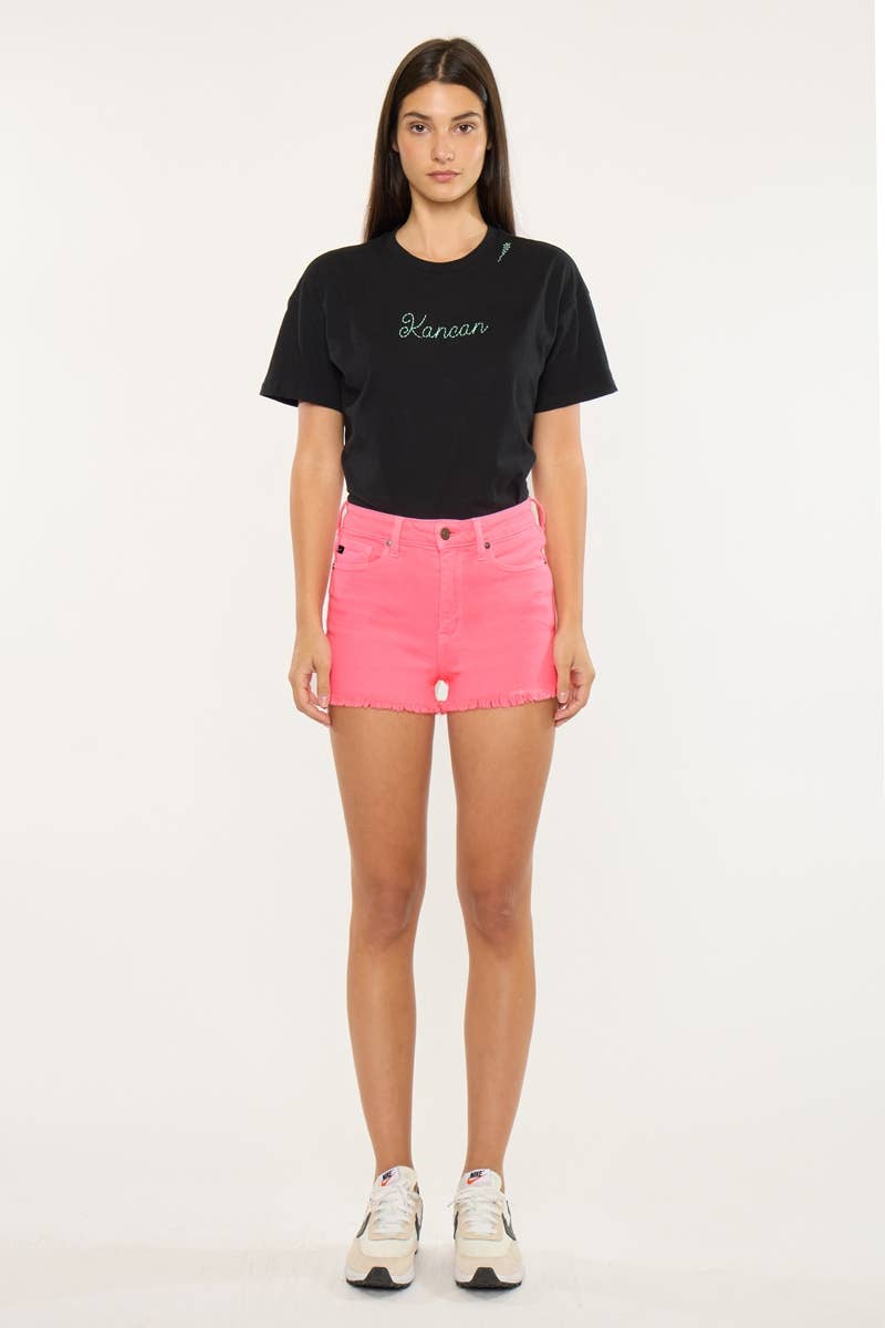HIGH RISE NEON PINK DENIM SHORTS (PRE🤍ORDER)