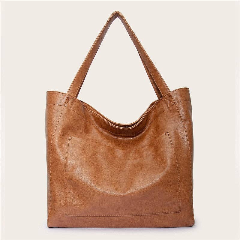 Soft Leather Single Shoulder Bag With Exterior Pocket