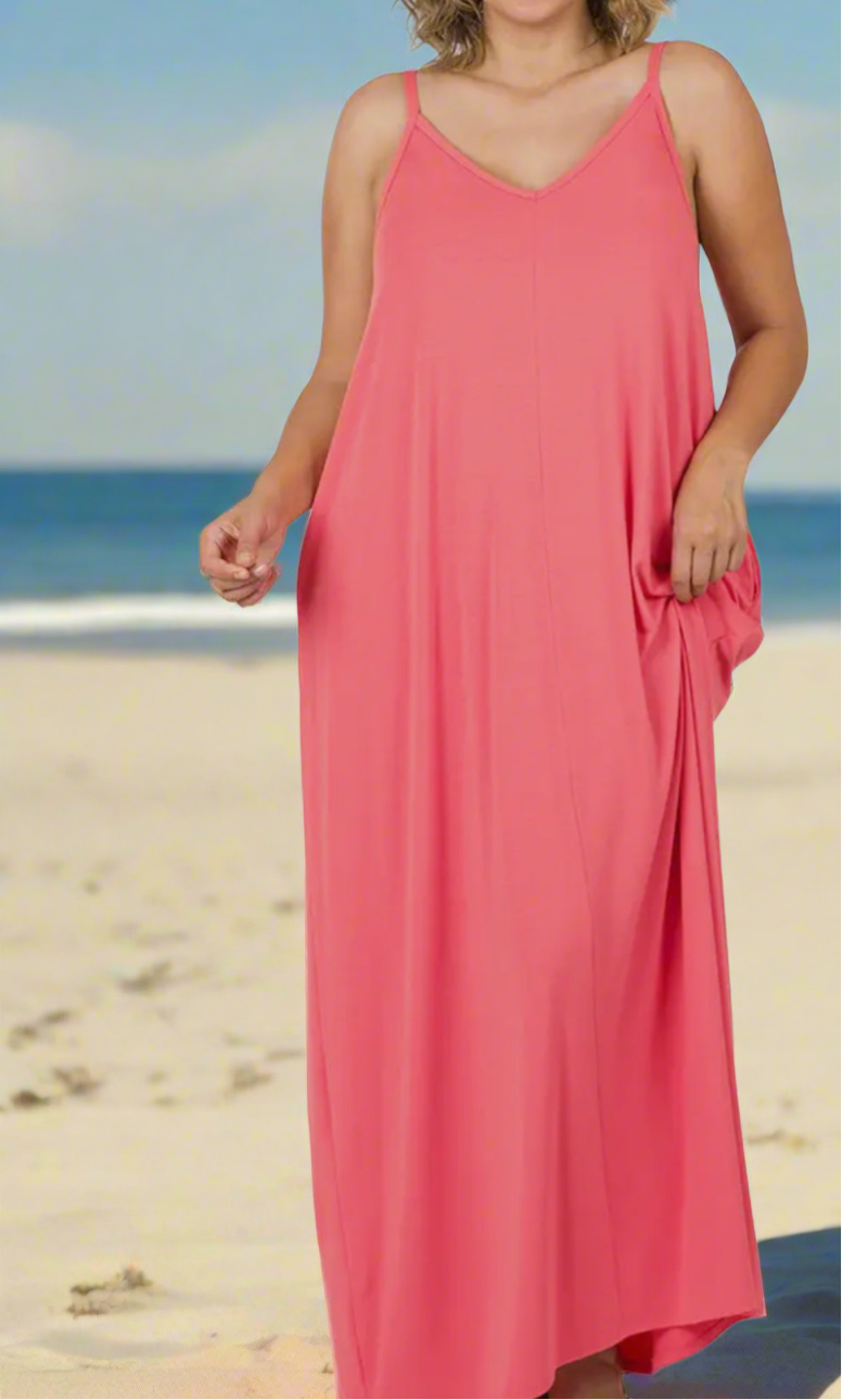 Side-Pocket Maxi Dress W/ Adjustable Straps