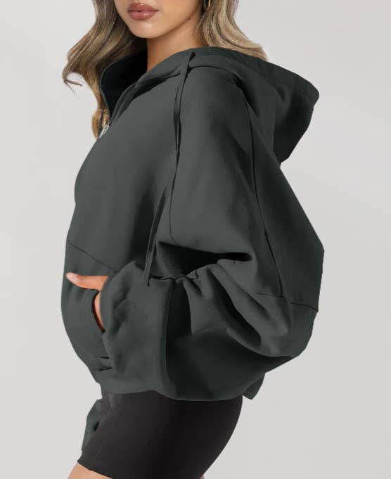 Hooded Zippered Pocket Long-Sleeved Sports Sweatshirt