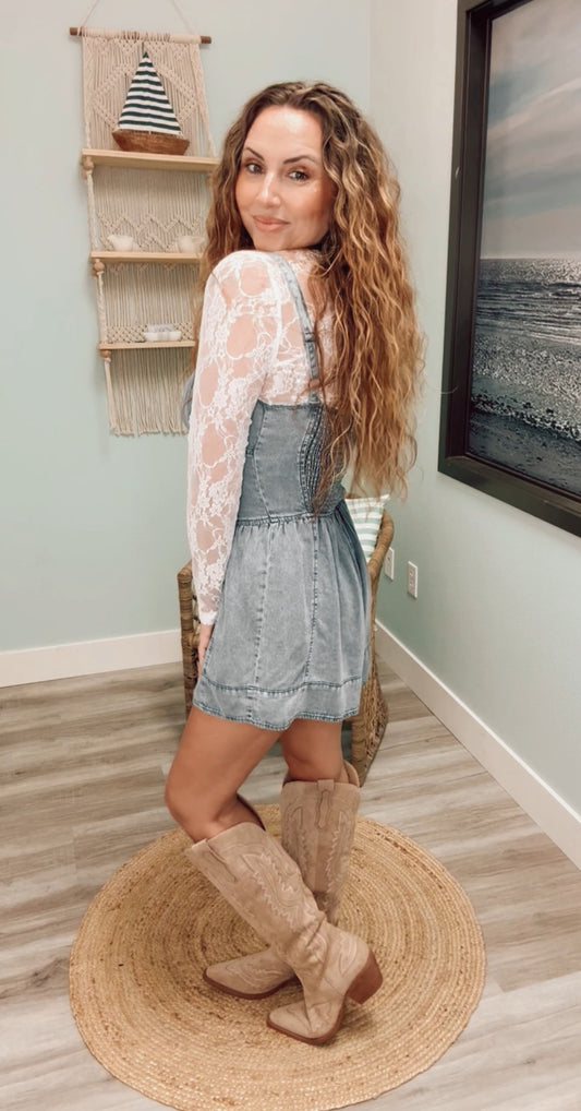 BLEACHED DENIM JUMPSUIT