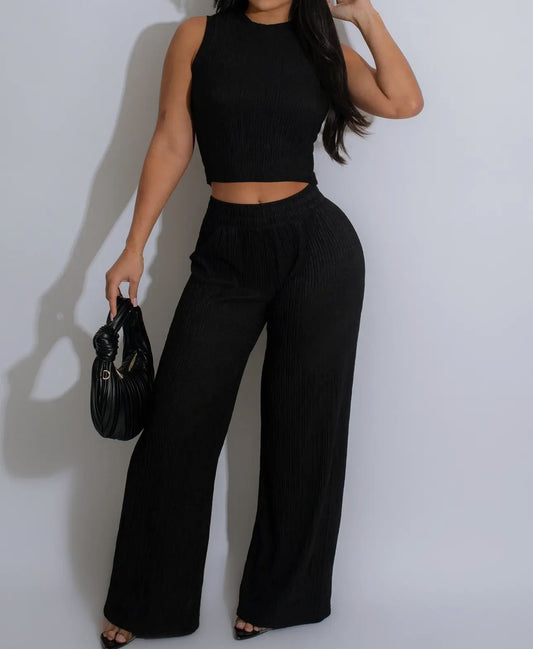 Textured Crop Top & Pants Set