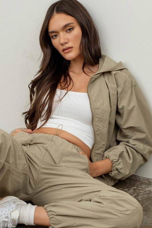 ZIP UP DRAWSTRING HOODED JACKET