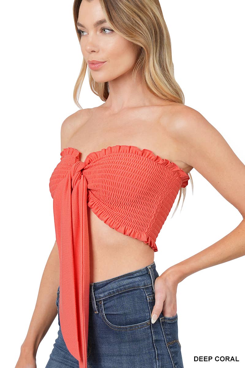 Smocked Tie Front Tube Top