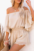 Chiffon off shoulder ruffle tiered romper