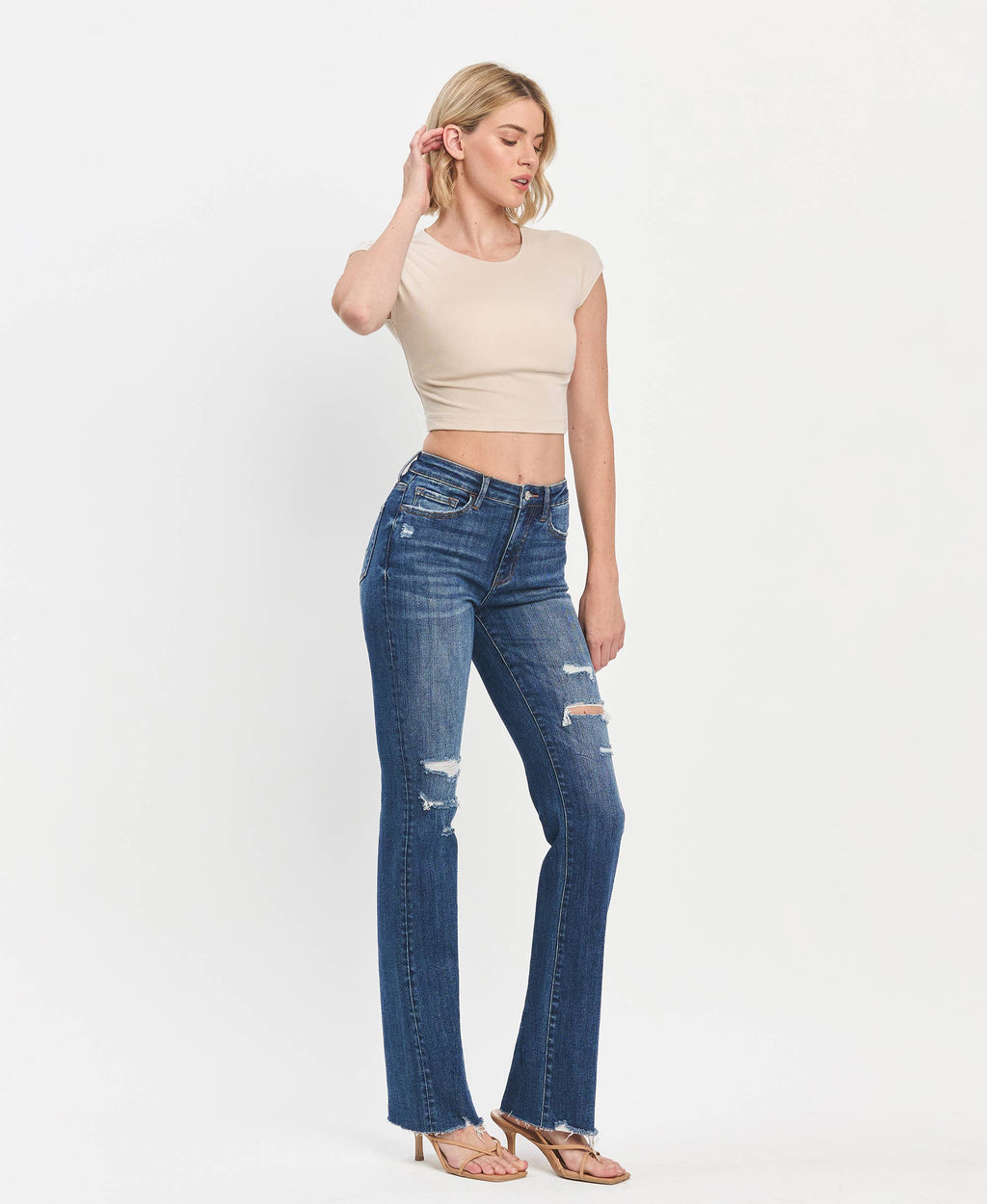 HIGH RISE RAW HEM BOOTCUT JEANS