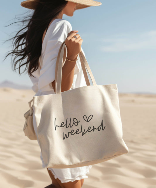 Hello Weekend- Beach Bag Canvas Tote Bag